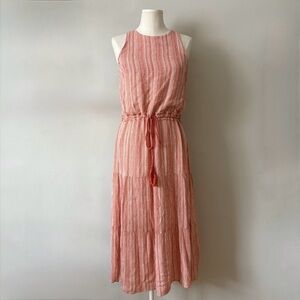 Honey Punch Striped Boho Midi Dress Size M Peach Coral Sleeveless